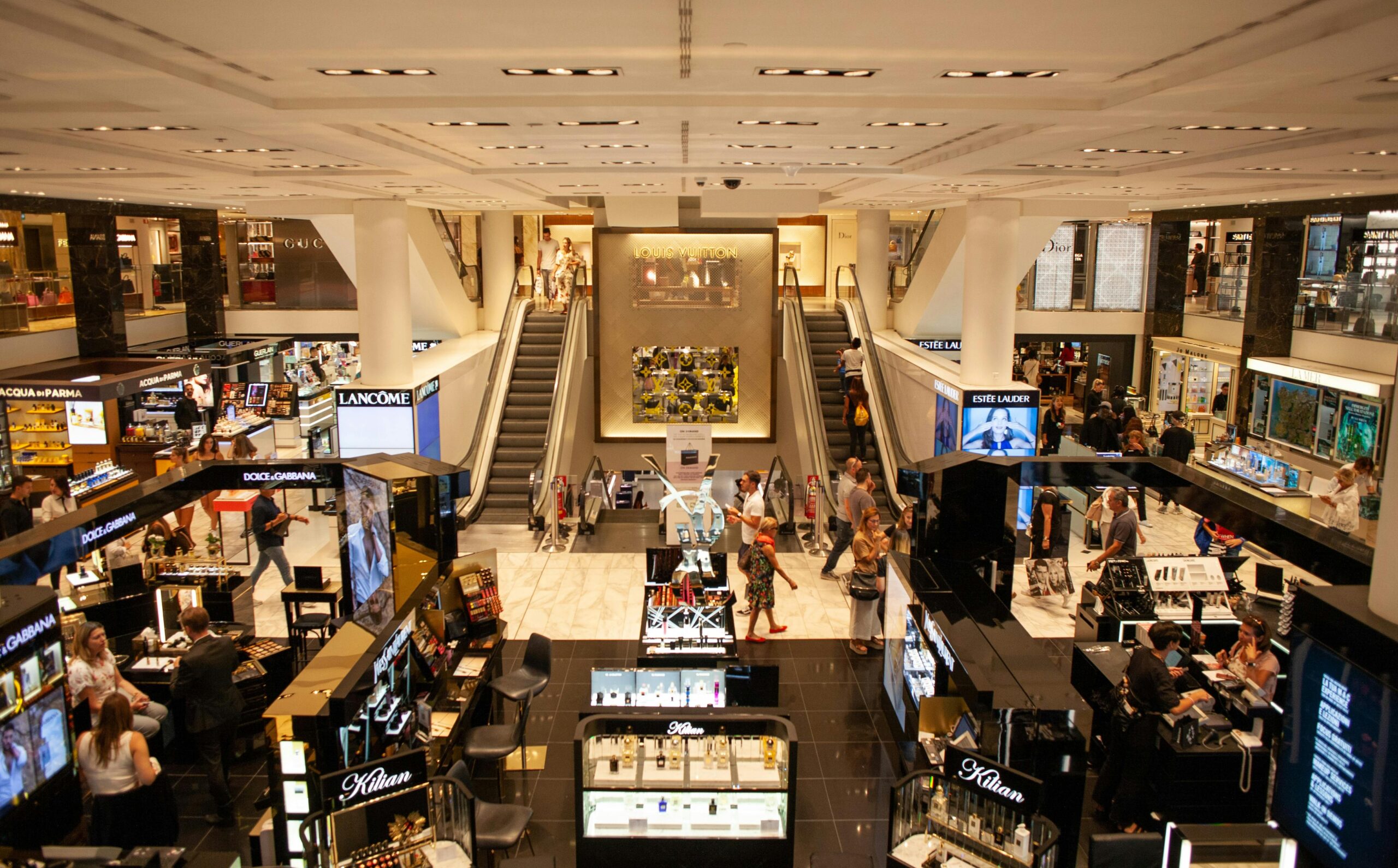 Mall interior with brand displays
